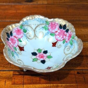 Hand Painted Nippon Style Raised Embellishments Japanese Style Porcelain Bowl